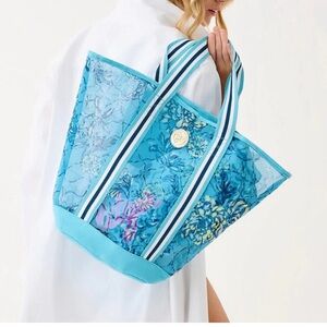 Lilly Pulitzer Blue Floral Mesh Tote Bag